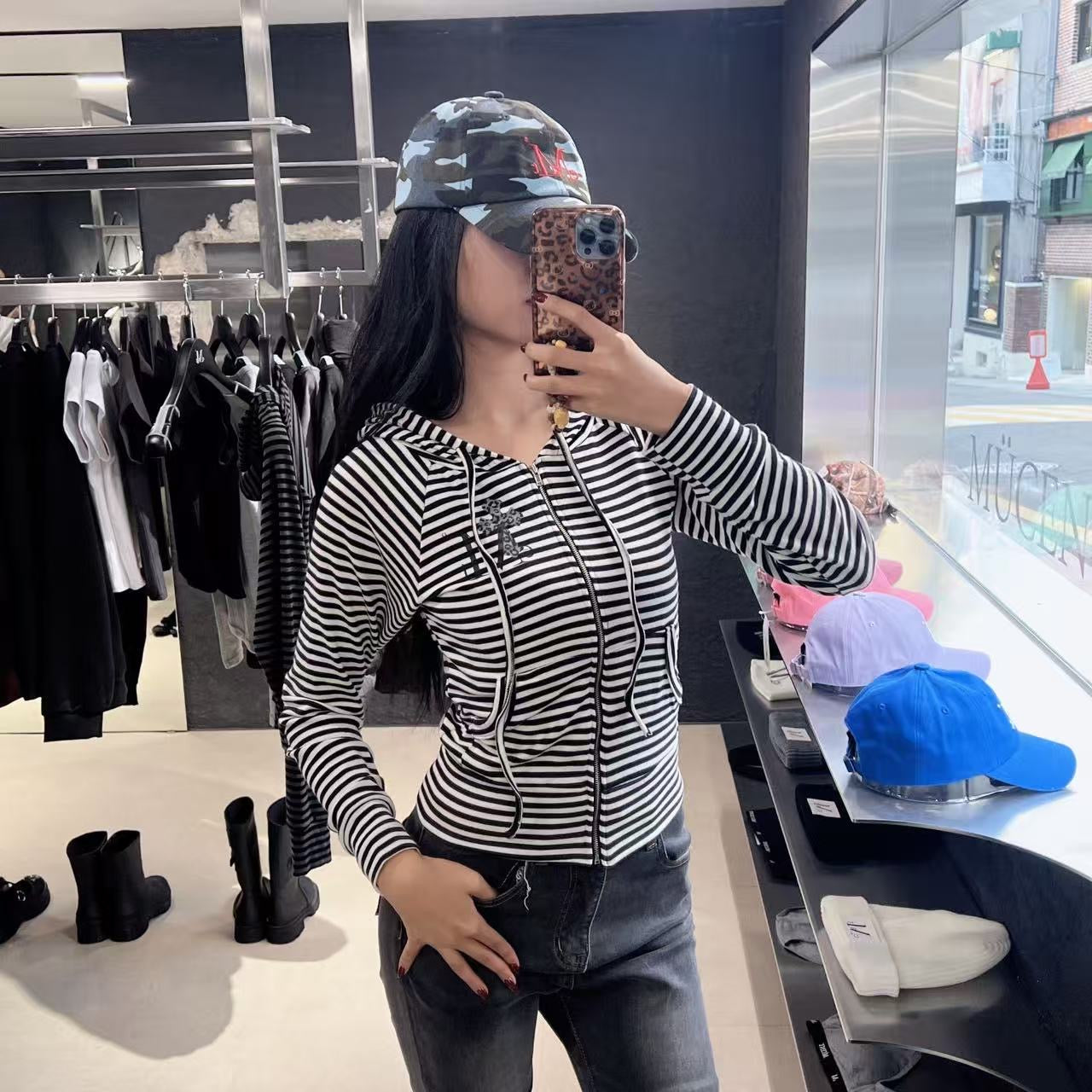 韓國 Mucent Sahara Leopard Cross Stripe Raglan Hooded Zip-Up【MU123】