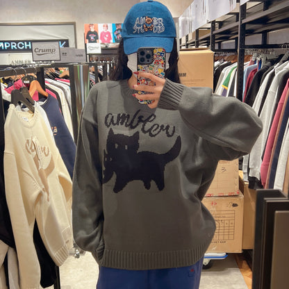 韓國 Ambler Cat biting Cat Unisex Pullover Crew Neck Sweater【AR053】 - STT Mall HK 靚太網購