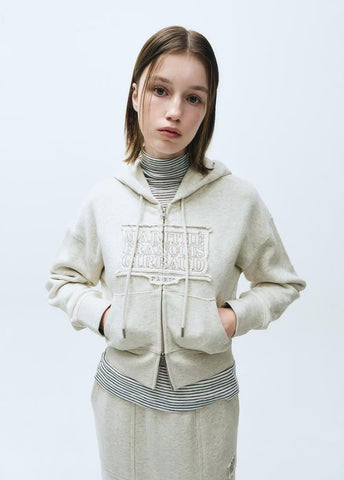 W CLASSIC LOGO MELANGE CROP HOODIE ZIPUP【MF320】
