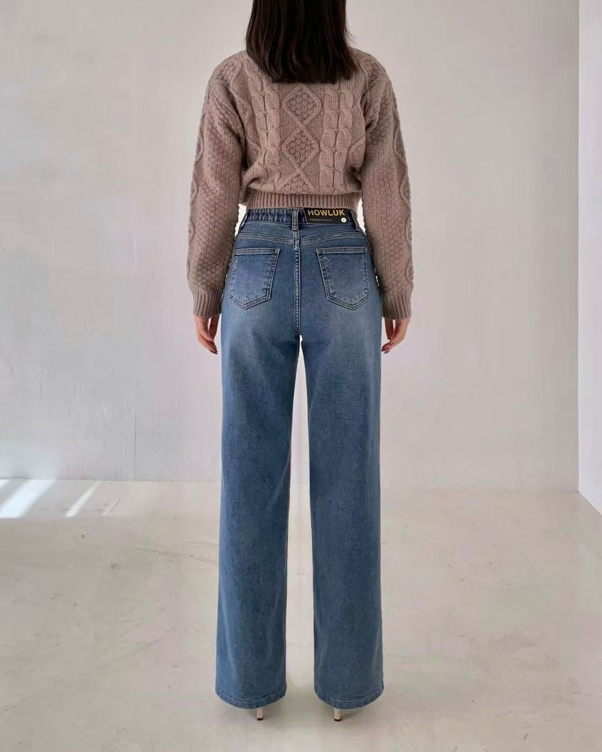 韓國 HowLuk 牛仔褲 刷薄毛 (冬季款)【H2568】