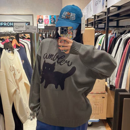 韓國 Ambler Cat biting Cat Unisex Pullover Crew Neck Sweater【AR053】 - STT Mall HK 靚太網購