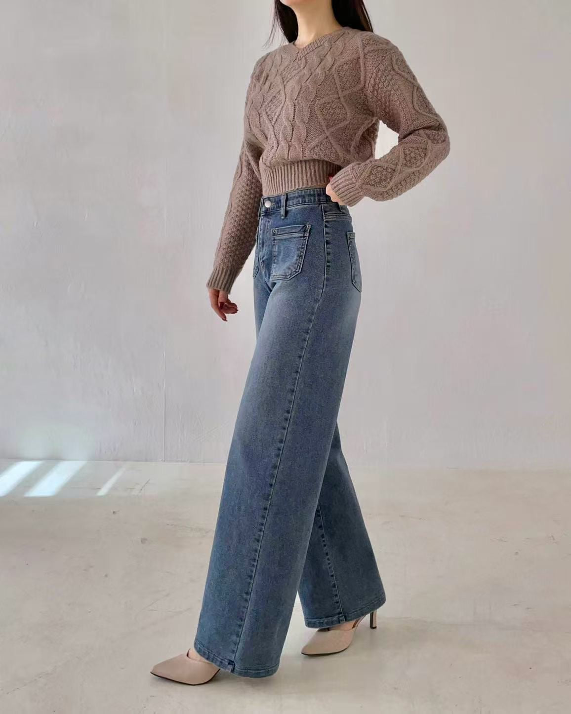 韓國 HowLuk 牛仔褲 刷薄毛 (冬季款)【H2568】