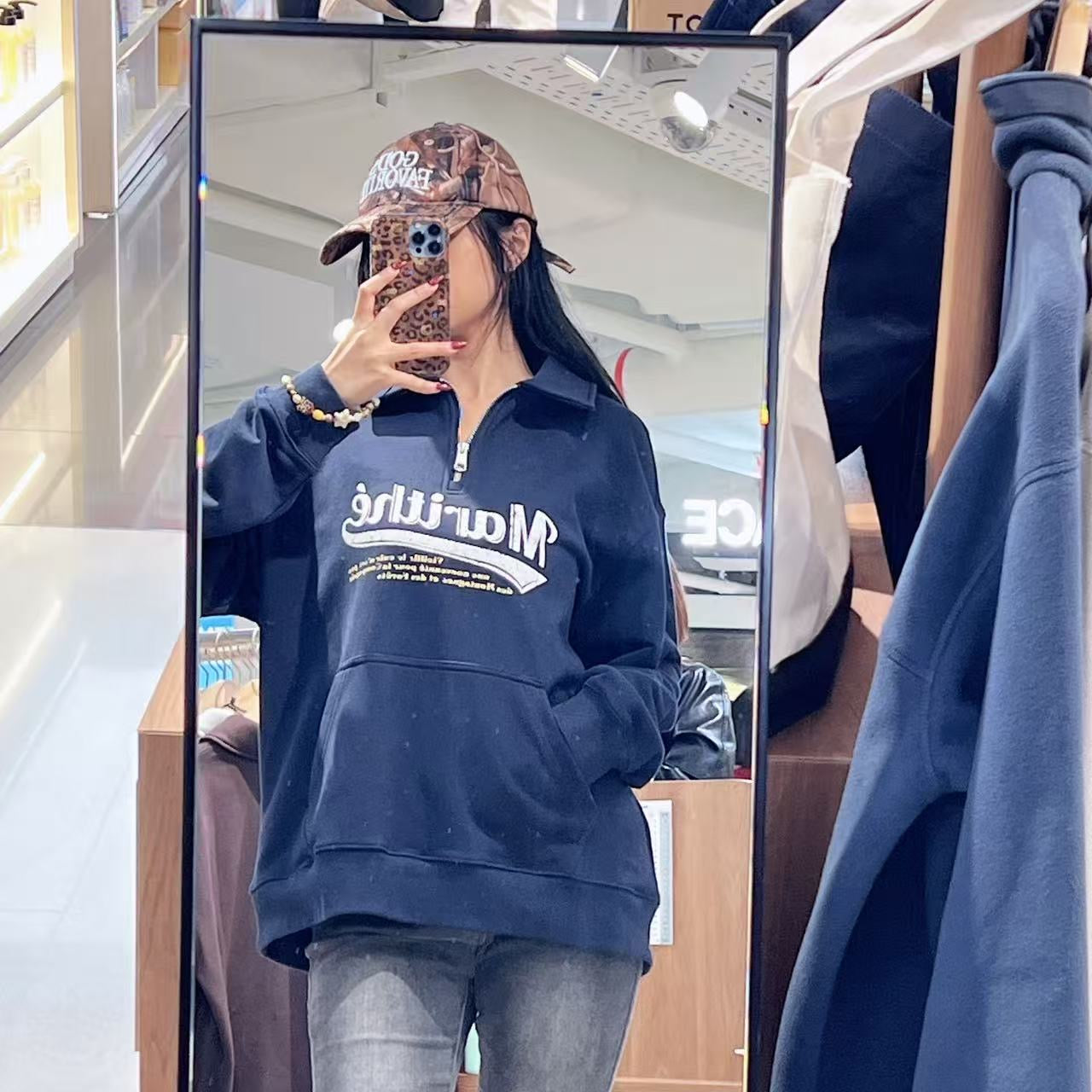 韓國 Marithe Francois Girbaud Baseball Logo Collar Half Zipup Sweatshirt【MF678】