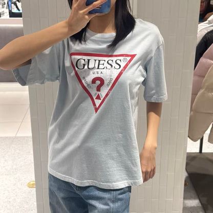 韓國 Guess Uni Semi Over Crack Triangle Short Sleeve T-Shirt【GU003】