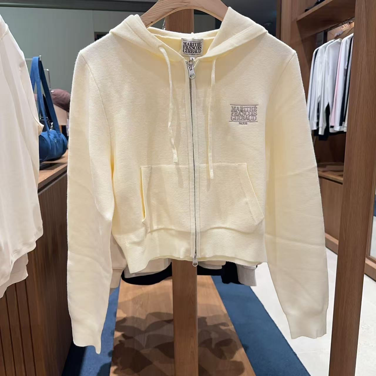 韓國 Marithe Francois Girbaud W Classic Logo Crop Knit Hoodie Zipup【MF720】