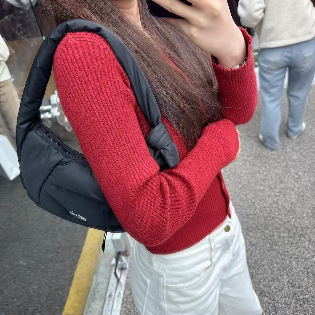 韓國 EMIS Padded Zip Pocket Hobo Bag【ES095】