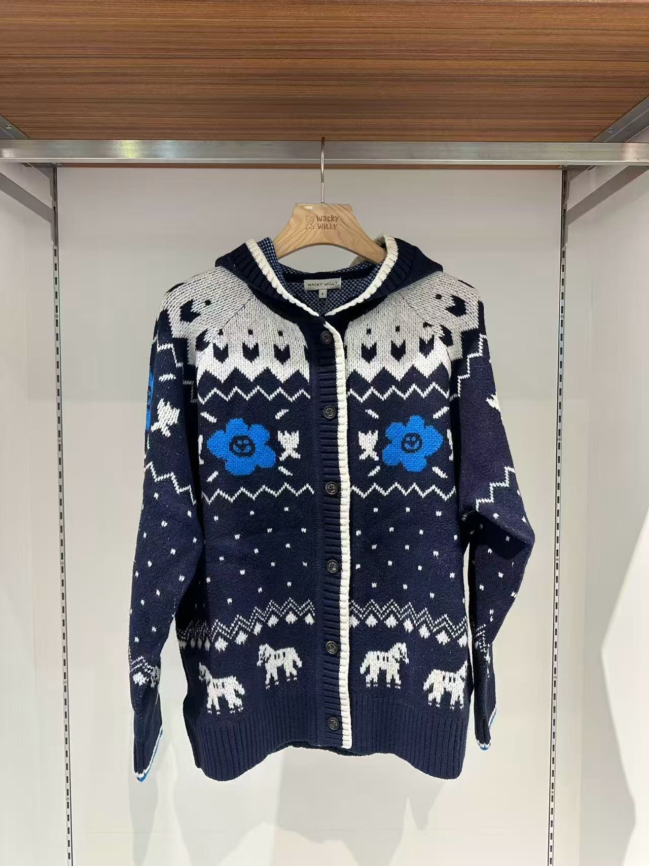 韓國 Wacky Willy Women's Nordic Pattern Hooded Cardigan【WW091】