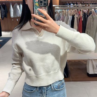 韓國 Marithe Francois Girbaud W COTTON BLENDED OPEN COLLAR CROP KNIT【MF367】