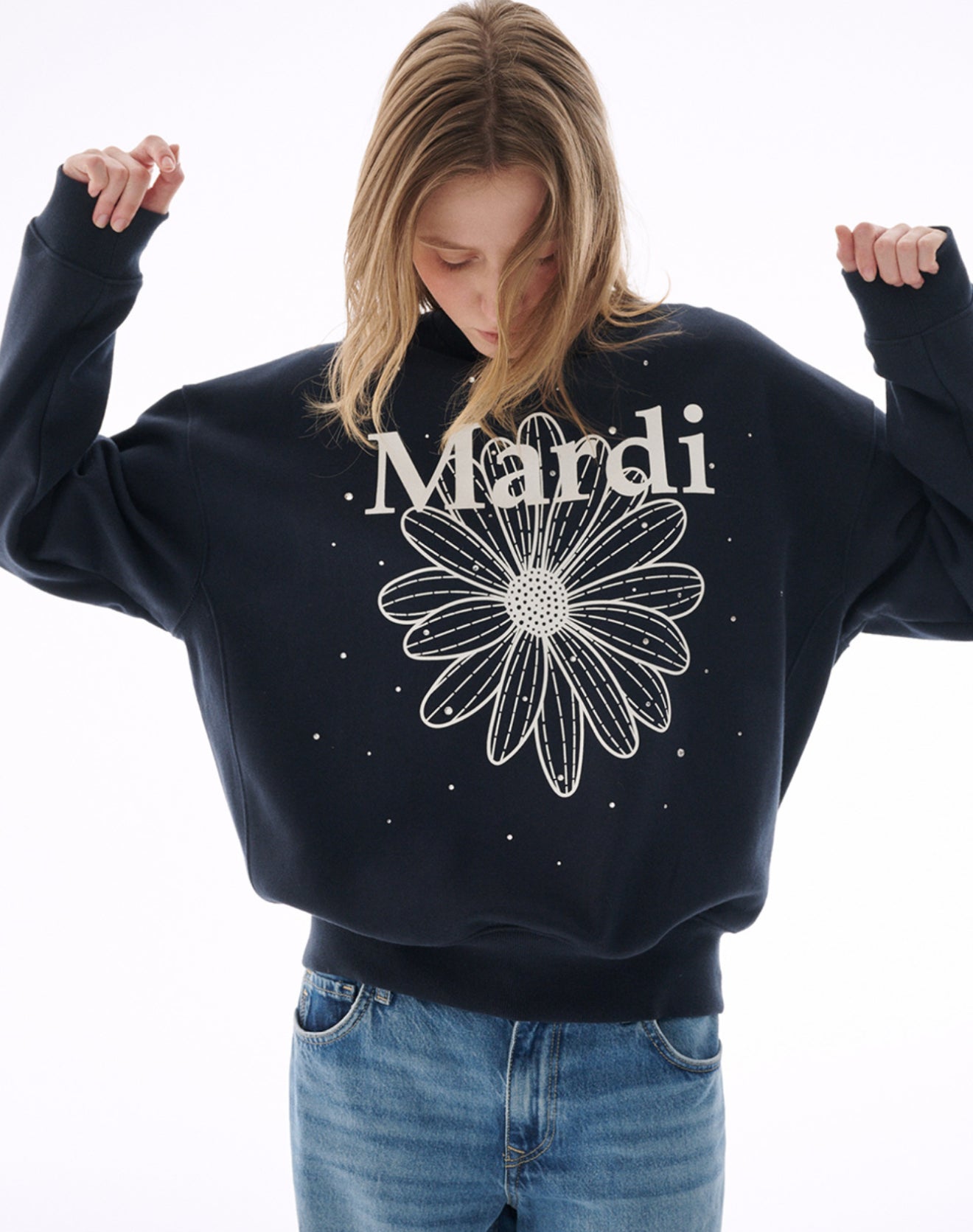 韓國 Mardi Mercredi SWEATSHIRT FLOWERMARDI STONE EMBELLISHED【MM004】