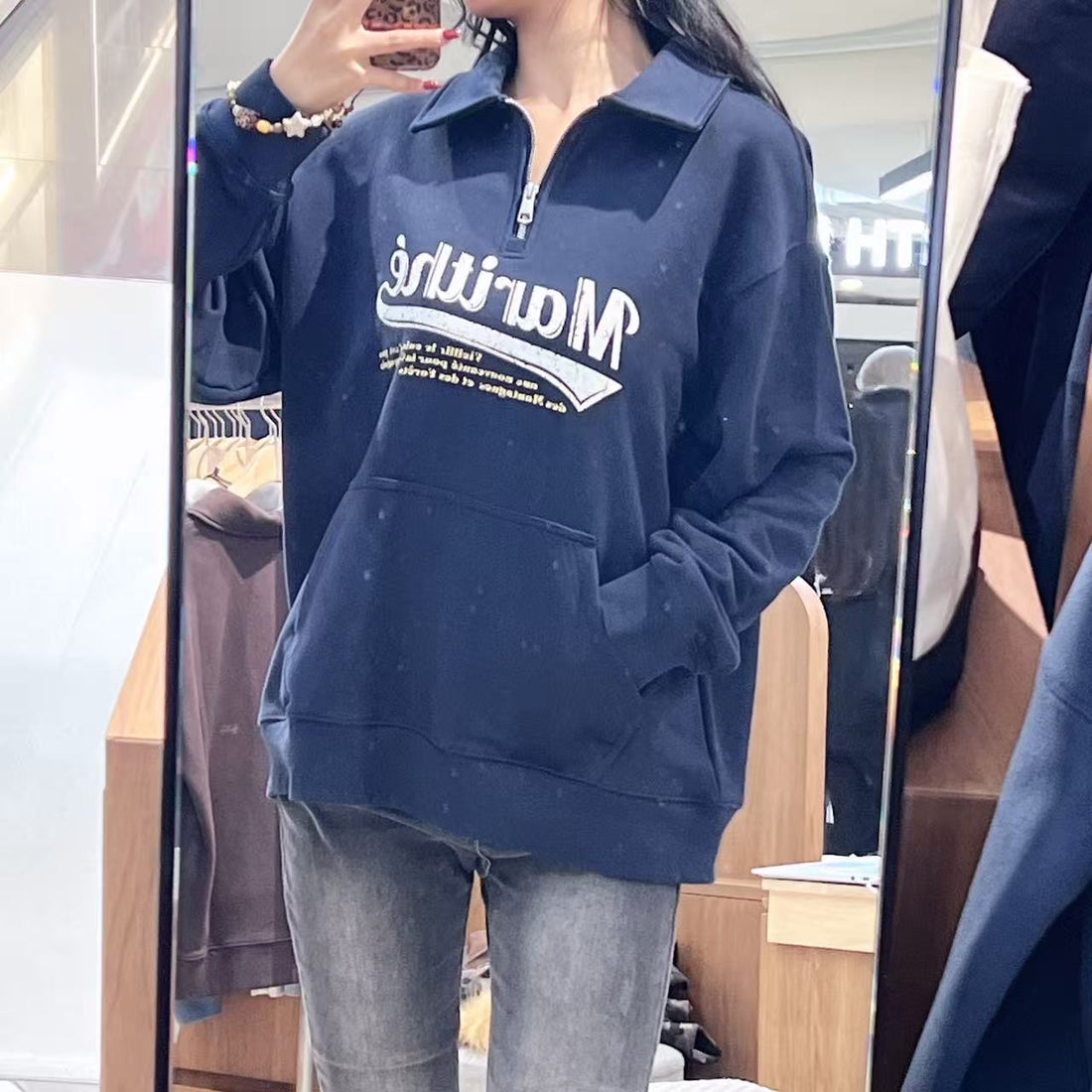 韓國 Marithe Francois Girbaud Baseball Logo Collar Half Zipup Sweatshirt【MF678】