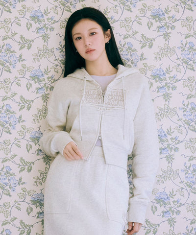 W CLASSIC LOGO MELANGE CROP HOODIE ZIPUP【MF320】