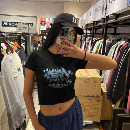 韓國 Ambler Blue Butterfly Crop Short Sleeve T-Shirt【AR002】 - STT Mall HK 靚太網購