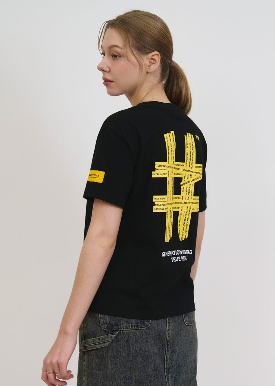 韓國 Beentrill Women's Yellow Taping Hashtag T-Shirt【BL052】