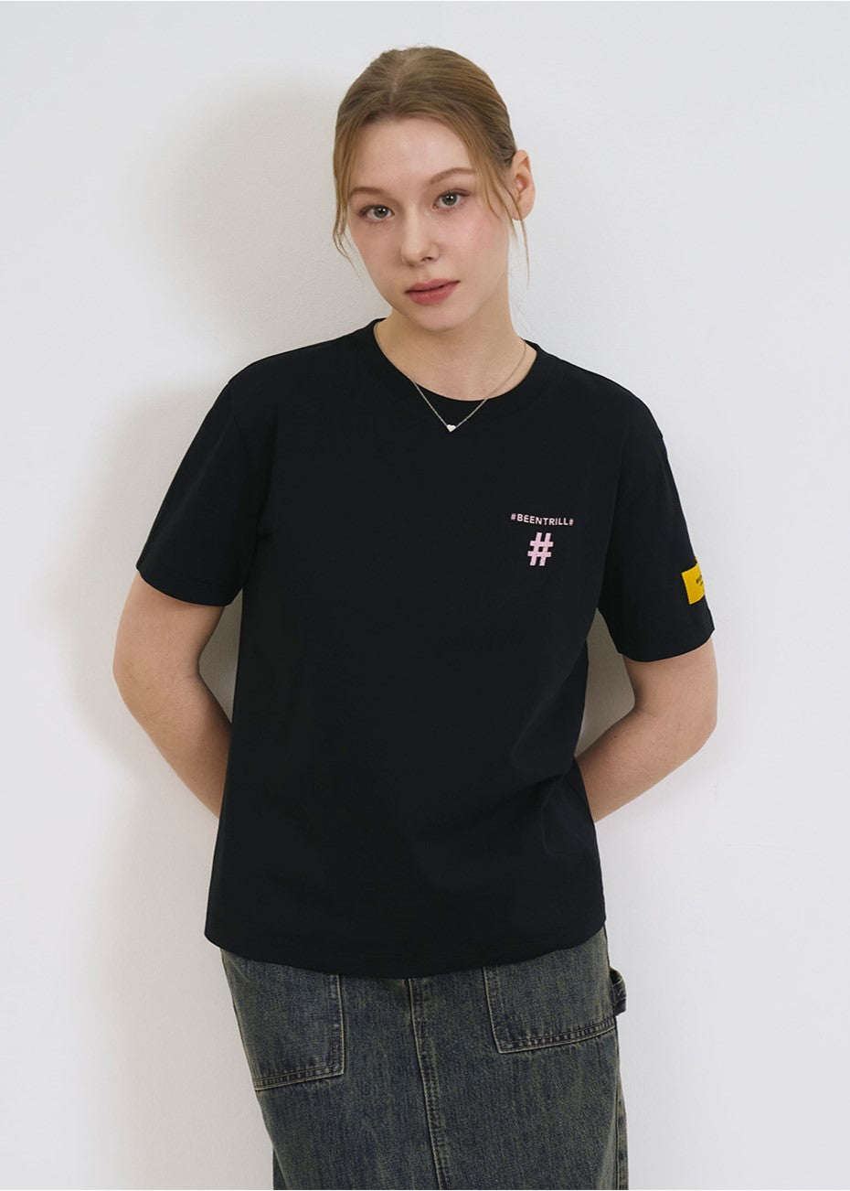 韓國 Beentrill Women's Stamp Hashtag T-Shirt【BL056】