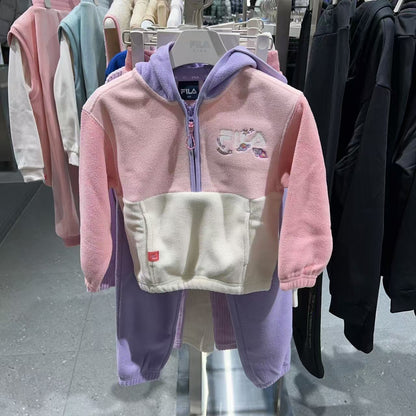 韓國 FILA Kids TOD Color Block Fleece Hoodie Set【FA088】