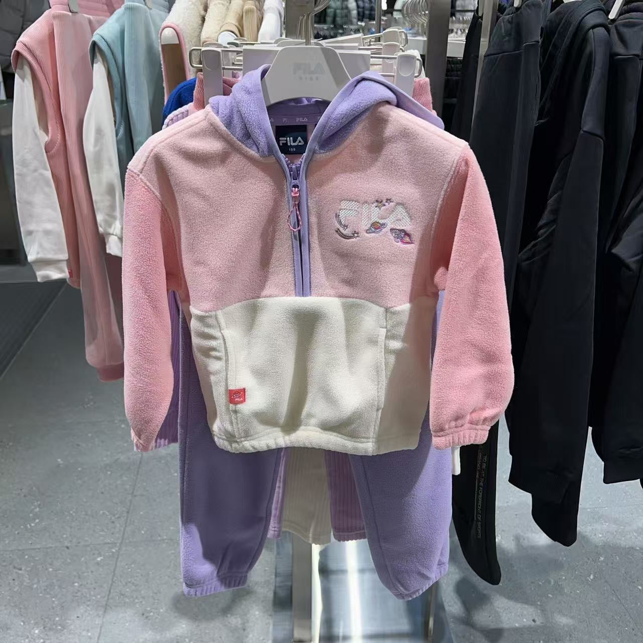 韓國 FILA Kids TOD Color Block Fleece Hoodie Set【FA088】