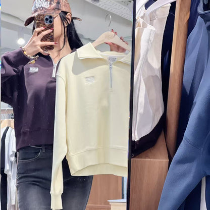 韓國 Marithe Francois Girbaud W Classic Logo Half Zipup Crop Sweatshirt【MF663】