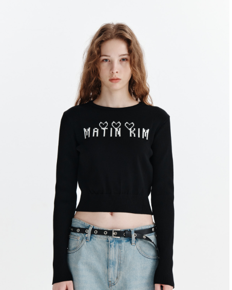 韓國 Matin Kim LOGO POINT JACQUARD KNIT CROP TOP【MK090】