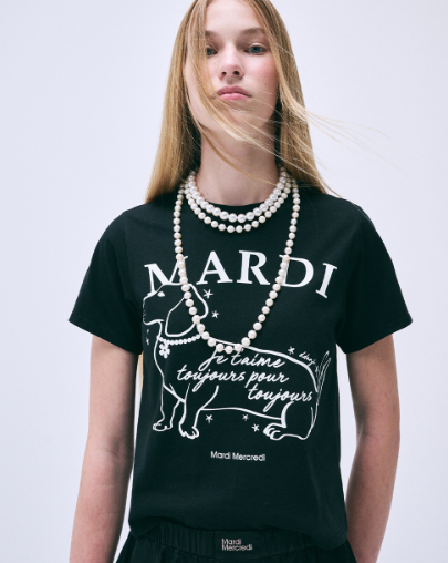 韓國 Mardi Mercredi SLIM TSHIRT SWING THE TAIL DDANJI FLOWER CHOKER