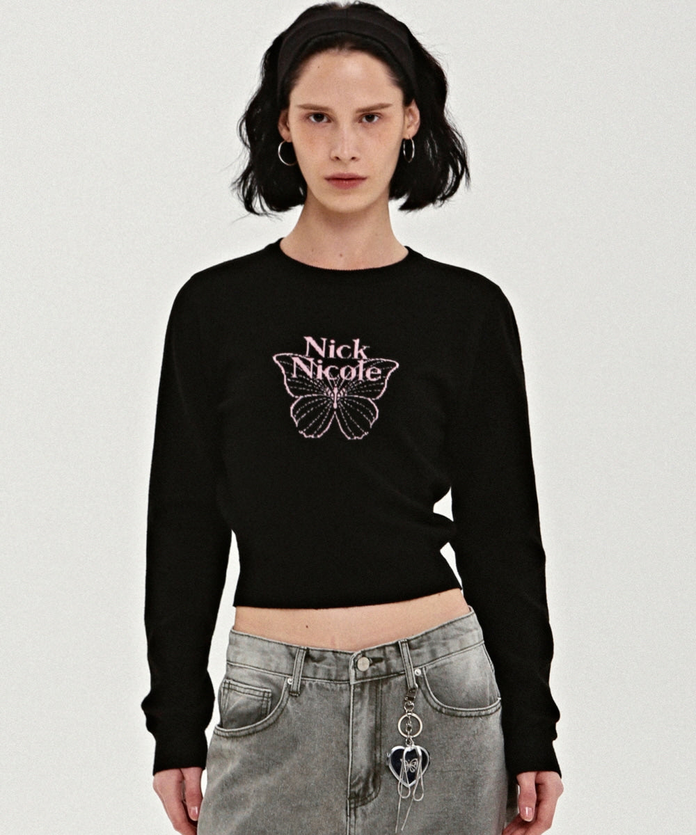 【現貨】韓國 Nick Nicole Mini Butterfly Signature Sleeve Knit【NK019】