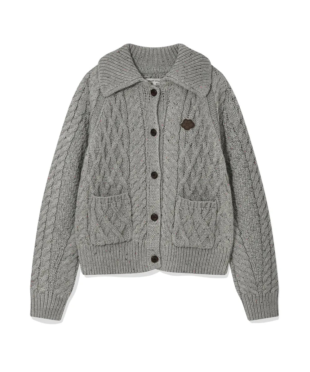 韓國 Wacky Willy Women's Cable Collar Cardigan【WW075】