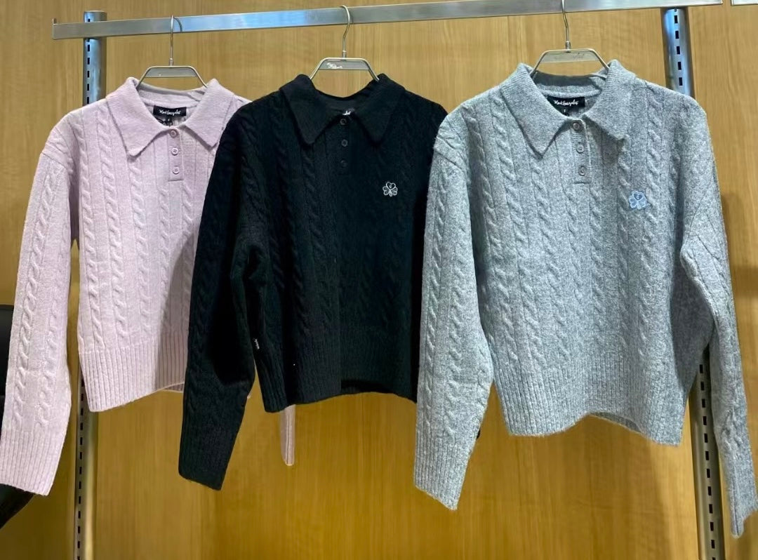 韓國 Mark Gonzales Women's Club Cable Neck Knit【MG132】