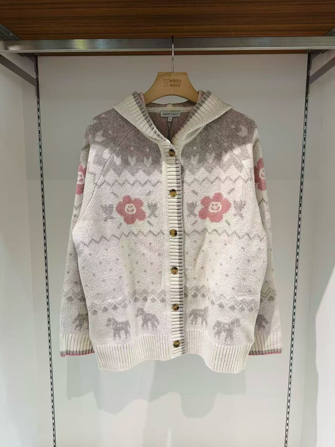 韓國 Wacky Willy Women's Nordic Pattern Hooded Cardigan【WW091】