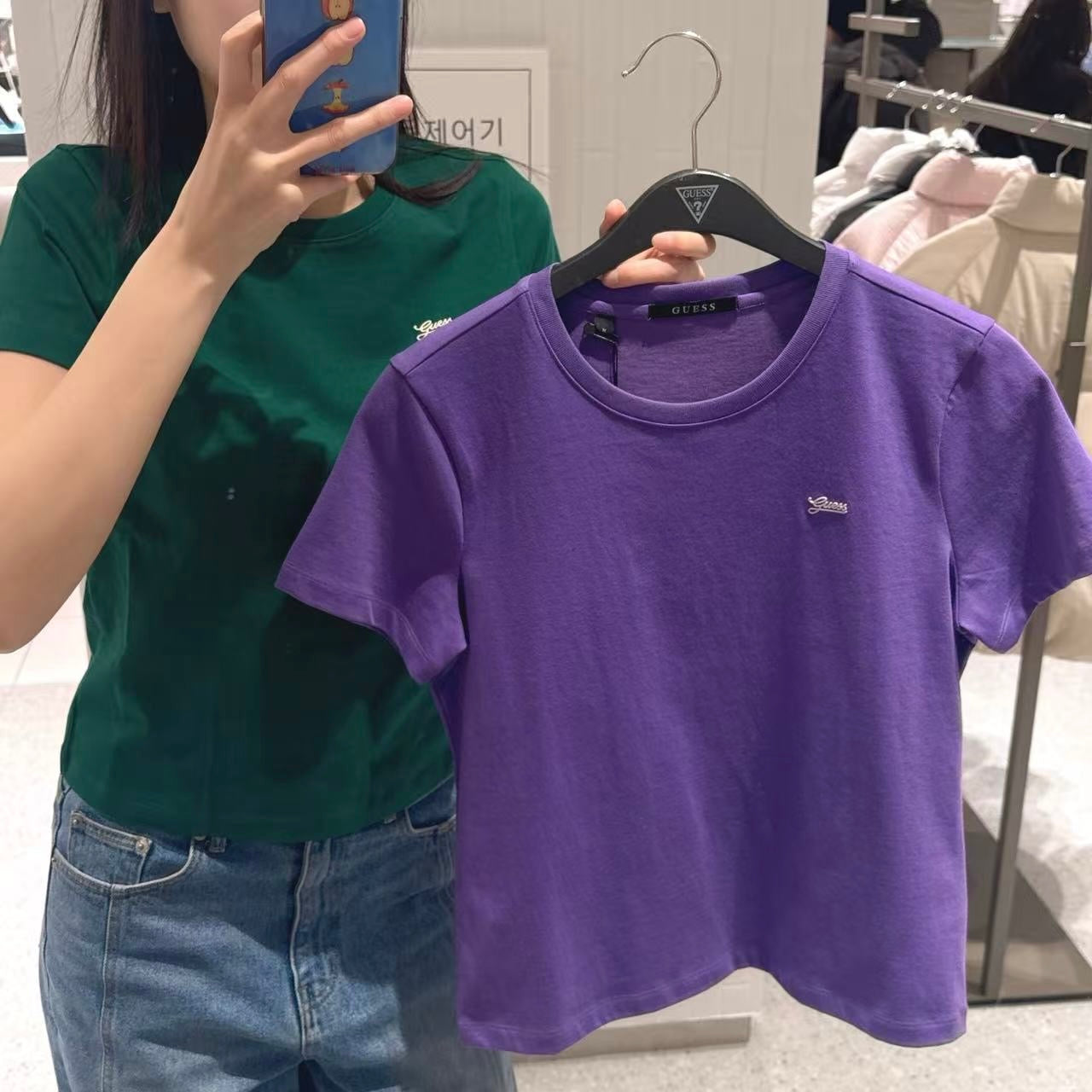 韓國 Guess Women's Mini Guess Flowing Short Sleeve T-Shirt【GU017】