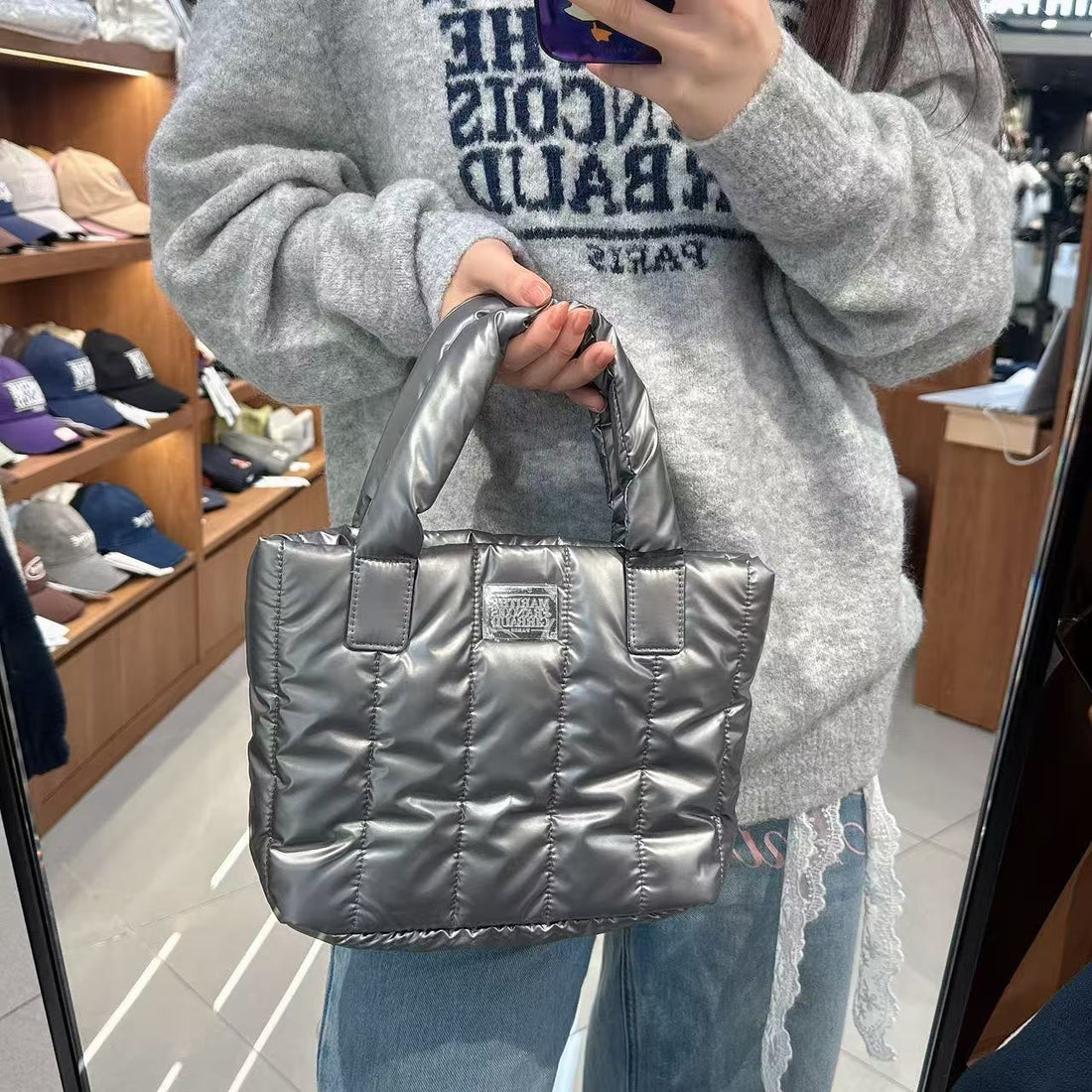 韓國 Marithe Francois Girbaud Classic Logo Matt Metallic Padding Bag【MF777】