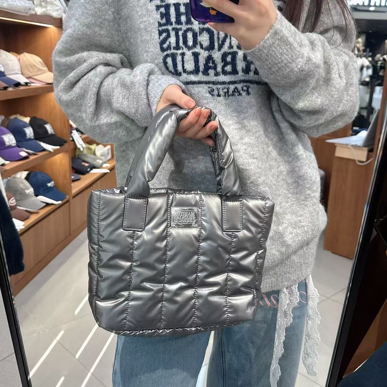 韓國 Marithe Francois Girbaud Classic Logo Matt Metallic Padding Bag【MF777】