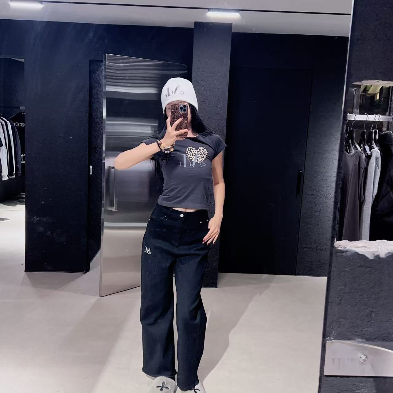 韓國 Mucent Coron Back Leather Leopard Heart Patch Wide Cotton Pants【MU151】