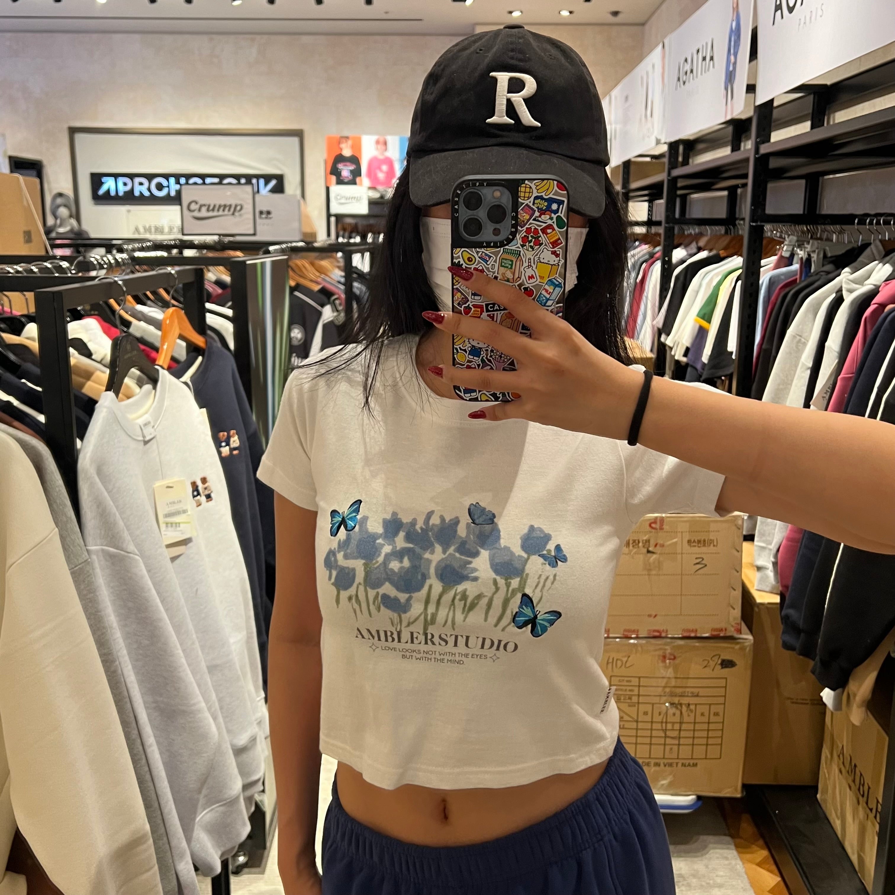 韓國 Ambler Blue Butterfly Crop Short Sleeve T-Shirt【AR002】 - STT Mall HK 靚太網購