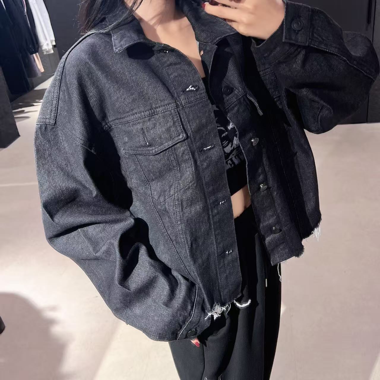 韓國 Mucent Crop Damage Denim Jacket【MU134】