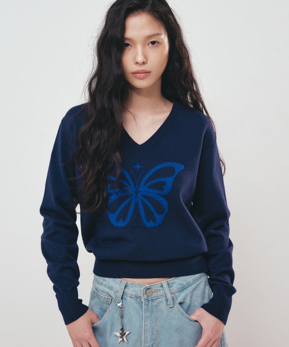 韓國 Nick Nicole Butterfly V Neck Jacquard【NK020】