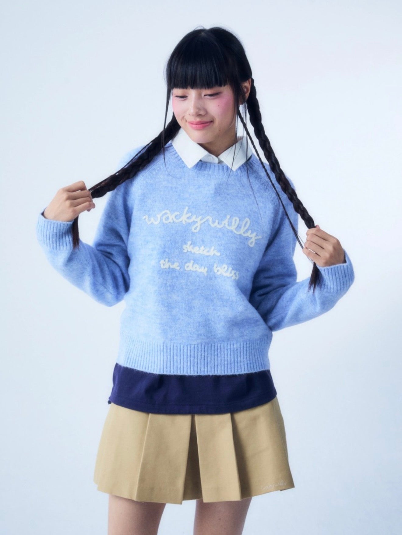 韓國 Wacky Willy Women's Hairy Lettering Embroidery Pullover【WW078】