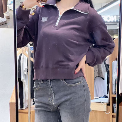 韓國 Marithe Francois Girbaud W Classic Logo Half Zipup Crop Sweatshirt【MF663】