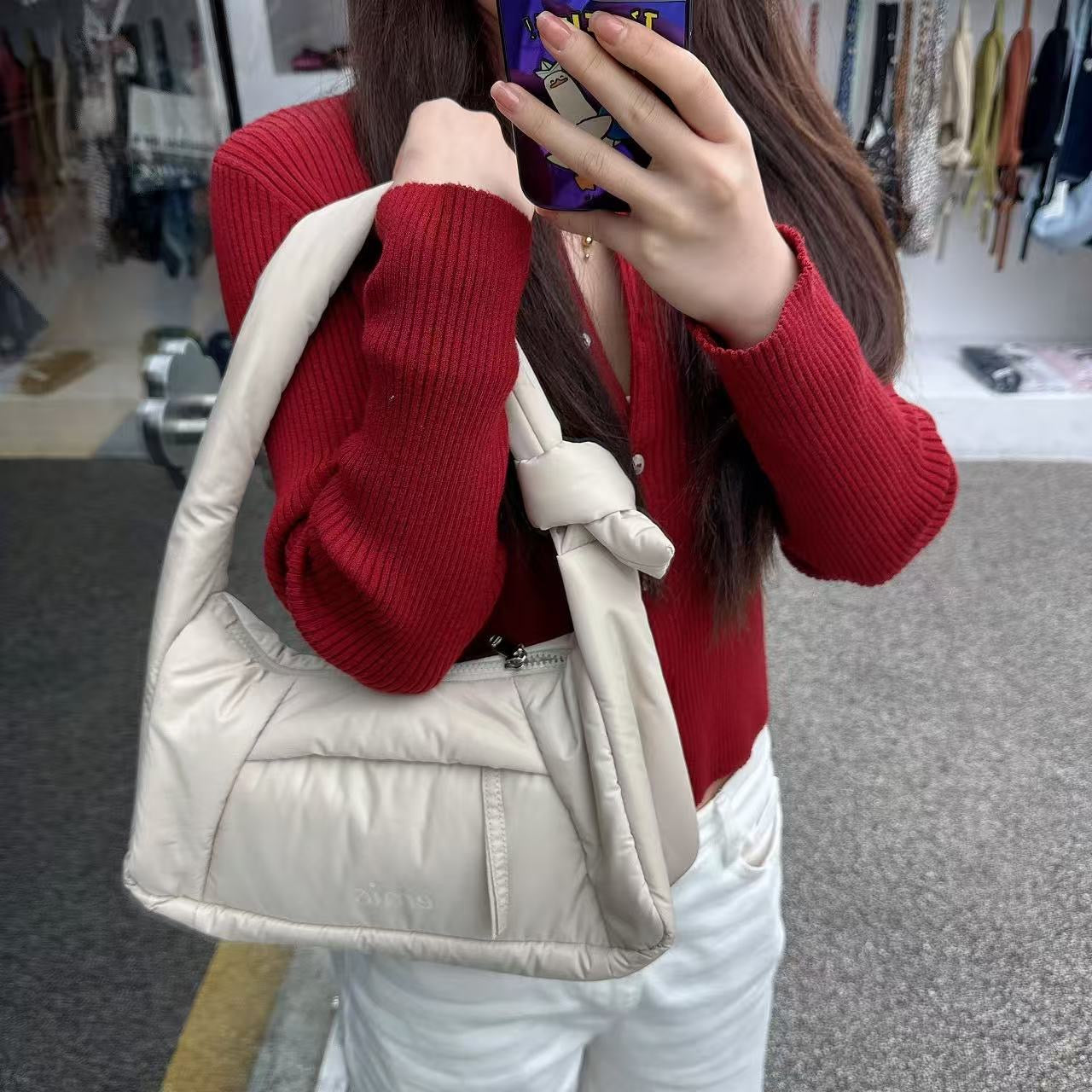 韓國 EMIS Padded Zip Pocket Shoulder Bag【ES094】