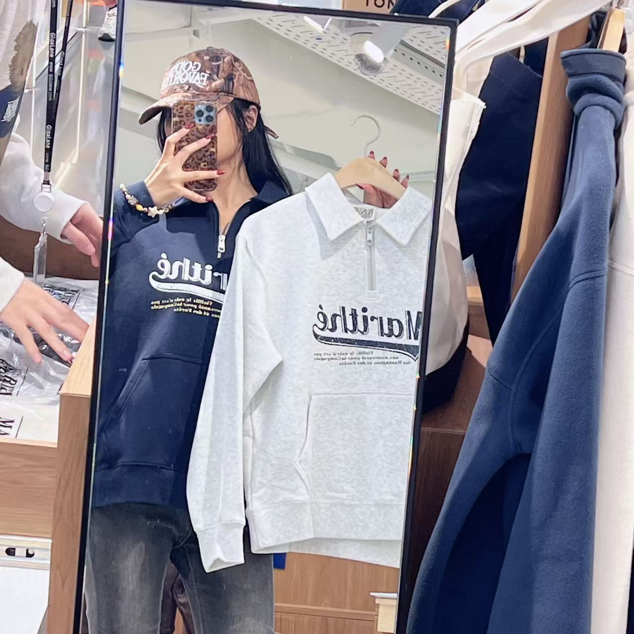 韓國 Marithe Francois Girbaud Baseball Logo Collar Half Zipup Sweatshirt【MF678】