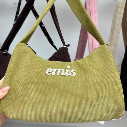 韓國 EMIS Corduroy Applique Hobo Bag【ES097】