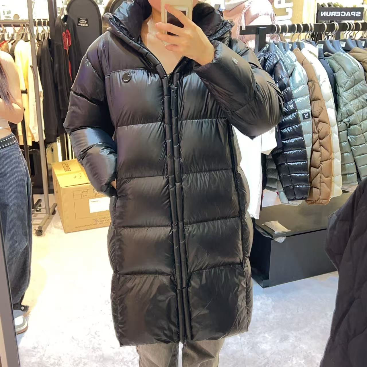 韓國 LifeWork Women's Soft Air Square Quilted Long Hooded Down Jumper (鴨絨)【LW033】