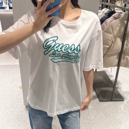 韓國 Guess Uni semi-overfit center Guess logo short-sleeved T-shirt【GU005】