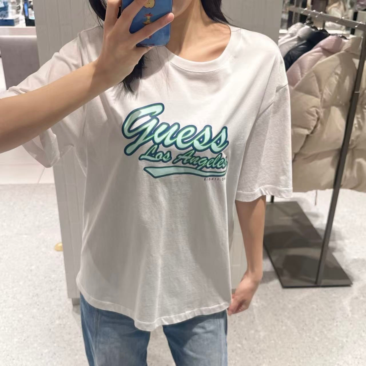 韓國 Guess Uni semi-overfit center Guess logo short-sleeved T-shirt【GU005】