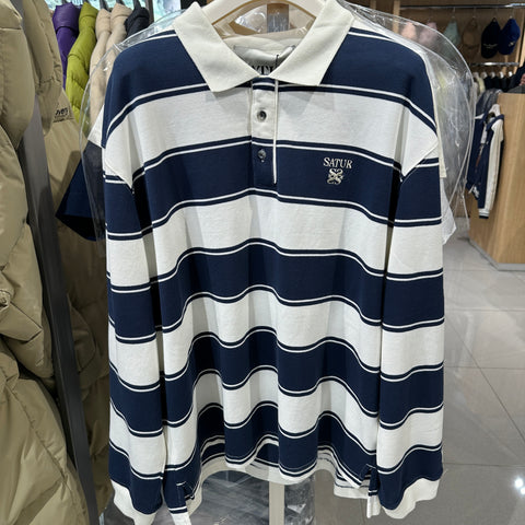 韓國 Satur Stripe Pique Polo Long Sleeve【SR078】