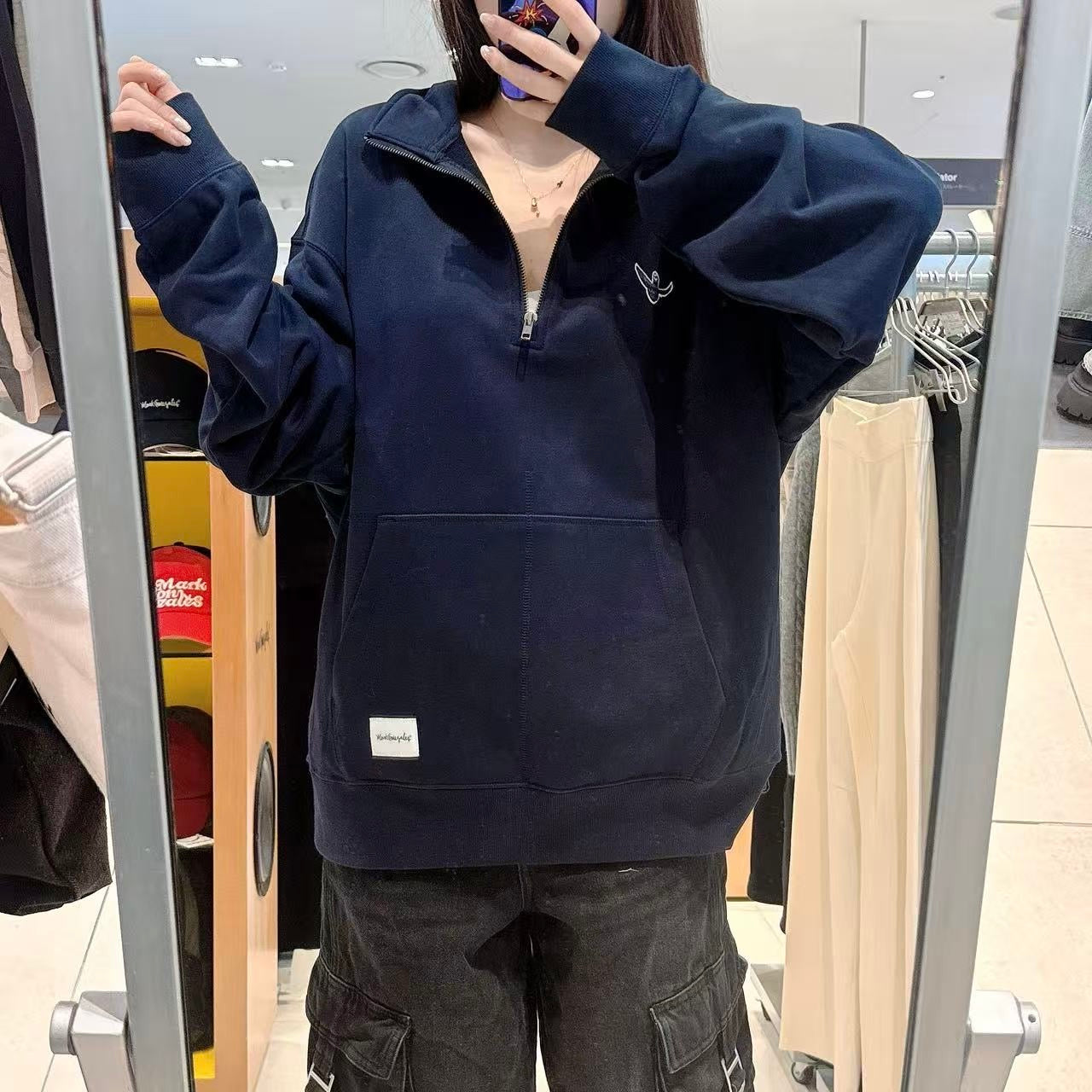 韓國 Mark Gonzales Angel Wappen Half Zip-Up Sweatshirt【MG151】