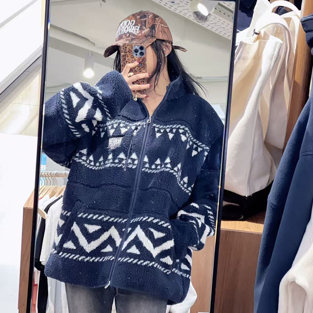 韓國 Marithe Francois Girbaud ETHNIC PATTERN FLEECE JACKET【MF736】