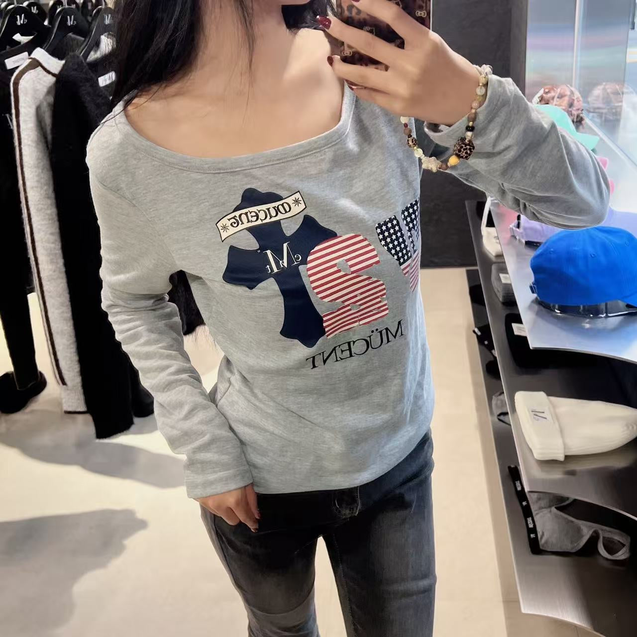 韓國 Mucent Rodez 72 American Flag One Shoulder Long Sleeve Tee【MU131】