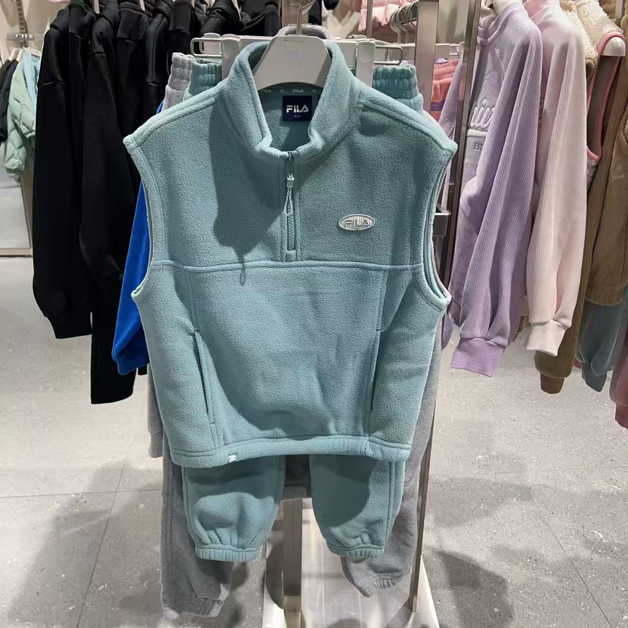 韓國 FILA Kids Fleece Half-Zip Vest Top And Bottom Set【FA091】