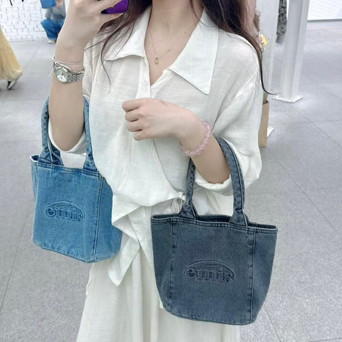 韓國 EMIS Logo Embossed Denim Tote Bag【ES081】