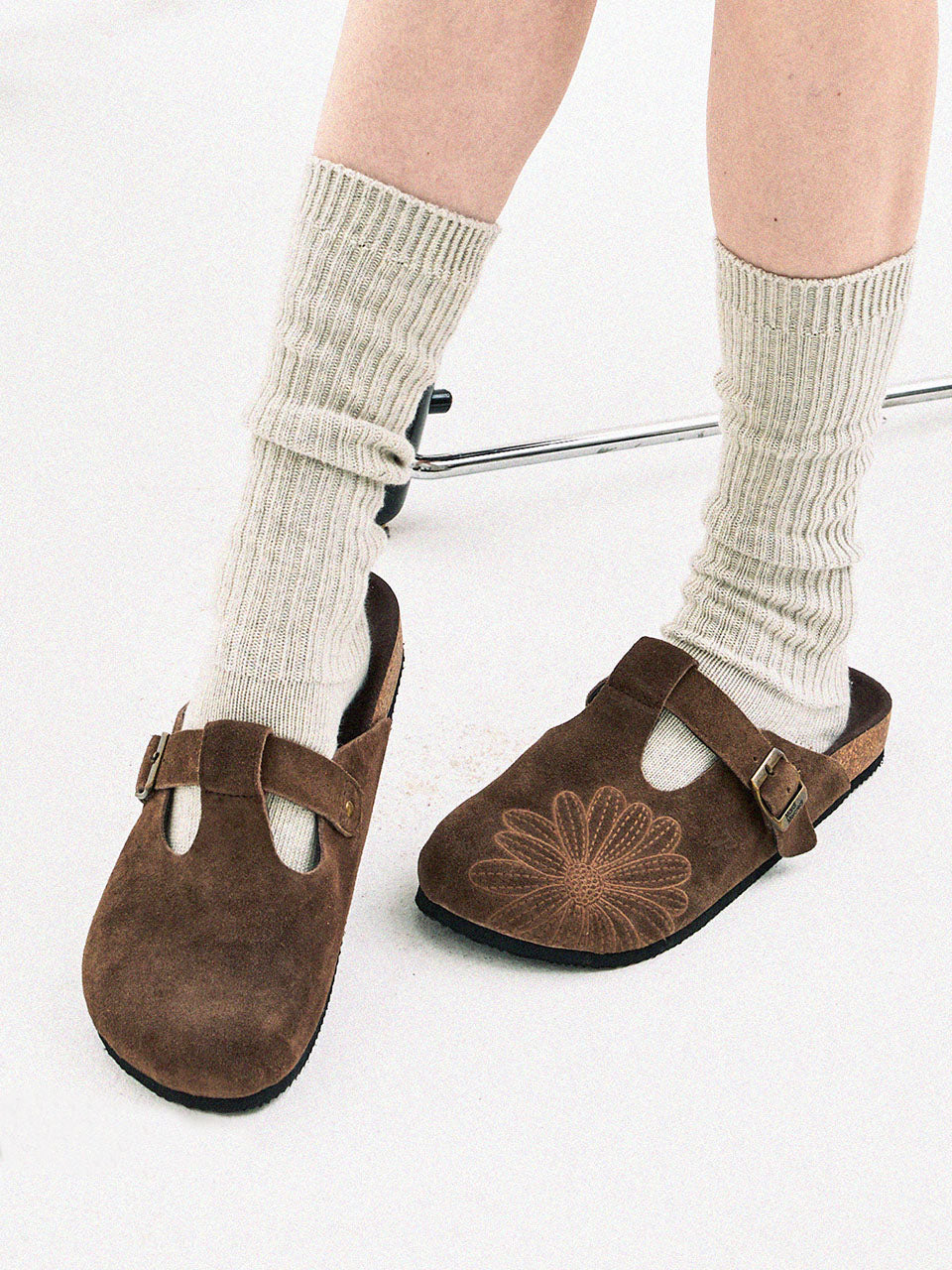 韓國 Mardi Mercredi Classique T-Strap Suede Mule【MM197】