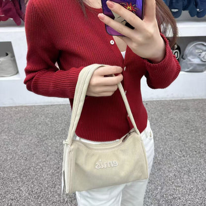 韓國 EMIS Corduroy Applique Hobo Bag【ES097】